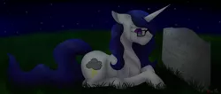 Size: 2412x1025 | Tagged: safe, artist:anxiouslilnerd, derpibooru import, discord, oc, oc:thunderstorm, pony, unicorn, death, grave, gravestone, paint tool sai, solo, unicorn oc