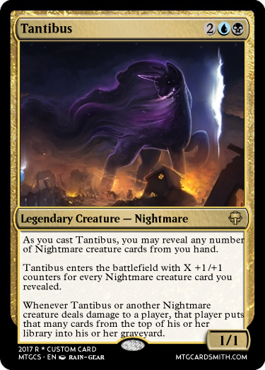 Size: 375x523 | Tagged: artist:rain-gear, card, debris, derpibooru import, do princesses dream of magic sheep, edit, editor:mordekaiserhuehuehue, epic, fire, magic the gathering, metal as fuck, nightmare, painting, safe, scenery, tantabus, trading card, trading card edit