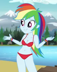 Size: 540x670 | Tagged: suggestive, derpibooru import, edit, edited screencap, editor:ah96, screencap, rainbow dash, equestria girls, legend of everfree, belly button, bra, breast edit, breasts, cleavage, clothes, cropped, female, panties, red underwear, solo, underwear, underwear edit