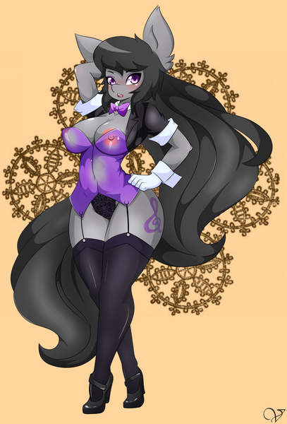 Size: 2000x2951 | Tagged: alternate version, anthro, areola, arm behind head, artist:zzvinniezz, big breasts, blushing, breasts, busty octavia, cleavage, clothes, cuffs (clothes), curvy, derpibooru import, eyeshadow, female, garter belt, garters, gloves, high heels, leotard, looking at you, makeup, nipples, nudity, octavia melody, plantigrade anthro, pose, questionable, seductive pose, see-through, sexy, simple background, socks, solo, solo female, stupid sexy octavia, thigh highs