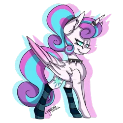 Size: 1024x1024 | Tagged: safe, artist:yupinapegasus, derpibooru import, princess flurry heart, alicorn, pony, choker, clothes, ear piercing, horn ring, lidded eyes, older, piercing, princess emo heart, simple background, socks, solo, spiked choker, striped socks, transparent background, watermark