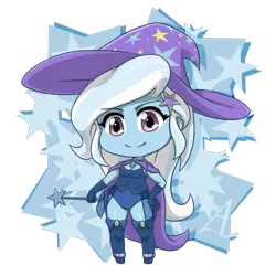 Size: 1200x1200 | Tagged: safe, artist:acesrockz, derpibooru import, trixie, equestria girls, cape, chibi, clothes, cute, diatrixes, fall formal outfits, gloves, hair accessory, hat, leotard, looking at you, magician outfit, smiling, solo, trixie's cape, trixie's hat, wand, wizard hat