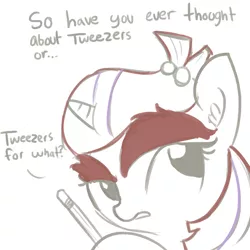 Size: 1080x1080 | Tagged: safe, artist:tjpones, derpibooru import, moondancer, dialogue, ear fluff, eyebrows, female, missing accessory, no glasses, open mouth, partial color, pencil, simple background, sketch, solo, white background