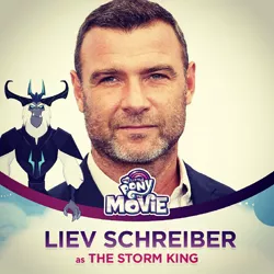 Size: 640x640 | Tagged: armor, character reveal, derpibooru import, human, irl, irl human, liev schreiber, mlp movie cast icons, my little pony logo, my little pony: the movie, official, photo, safe, solo, storm king, voice actor, with their characters