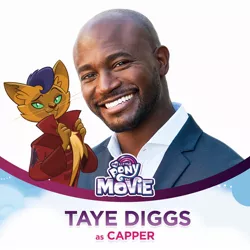 Size: 1200x1200 | Tagged: abyssinian, anthro, capper dapperpaws, cat, character reveal, clothes, derpibooru import, human, irl, irl human, male, mlp movie cast icons, my little pony: the movie, official, photo, safe, smug, solo, taye diggs, voice actor, with their characters