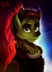 Size: 1024x1413 | Tagged: safe, artist:das_leben, derpibooru import, oc, oc:seph, unofficial characters only, earth pony, pony, colored background, green eyes, looking at you, male, signature, stallion