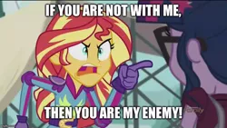 Size: 800x450 | Tagged: safe, derpibooru import, edit, edited screencap, screencap, sci-twi, sunset shimmer, twilight sparkle, equestria girls, friendship games, anakin skywalker, angry, darth vader, exploitable meme, image macro, meme, revenge of the sith, star wars, sunset yells at twilight