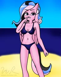 Size: 1275x1601 | Tagged: anthro, artist:sonigoku, bikini, breasts, clothes, derpibooru import, female, mare, muticolored hair, muticolored mane, muticolored tail, oc, pegasus, pink coat, solo, solo female, suggestive, swimsuit, unofficial characters only