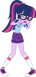 Size: 3000x6419 | Tagged: safe, artist:uponia, derpibooru import, sci-twi, twilight sparkle, equestria girls, legend of everfree, .svg available, absurd resolution, clothes, converse, cute, eyes closed, glasses, legs, open mouth, ponytail, scared, screaming, shoes, simple background, sneakers, socks, solo, transparent background, vector