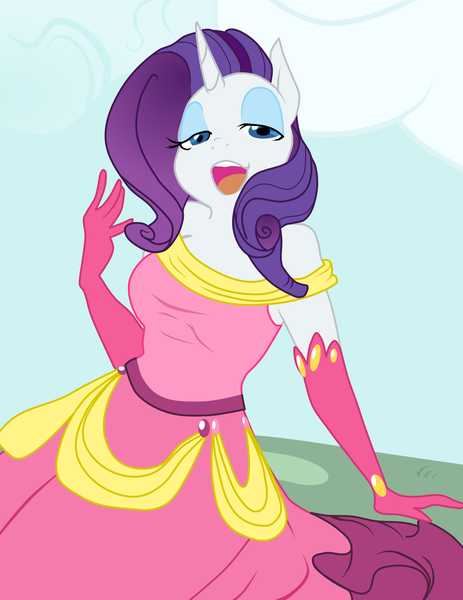 Size: 1645x2133 | Tagged: anthro, artist:glacierclear edits, clothes, colored, color edit, derpibooru import, dress, edit, editor:mennydrives, gala dress, gloves, looking at you, rarity, safe, solo