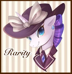Size: 1351x1378 | Tagged: artist:hosikawa, bow, bust, classy, clothes, derpibooru import, ear piercing, earring, hat, jewelry, looking at you, necktie, piercing, portrait, ppov, raristocrat, rarity, rose dewitt bukater, safe, solo, titanic