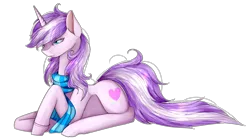 Size: 2276x1264 | Tagged: safe, artist:midfire, derpibooru import, oc, oc:candy heartswirl, unofficial characters only, pony, unicorn, clothes, female, mare, prone, scarf, simple background, solo, transparent background