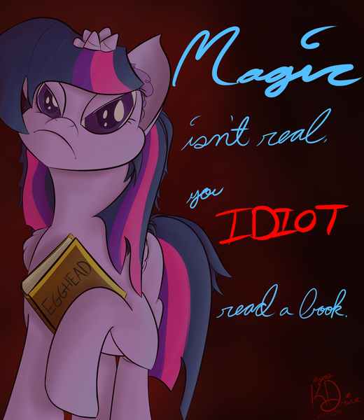 Size: 2600x3000 | Tagged: safe, artist:kayosdrive, derpibooru import, twilight sparkle, twilight sparkle (alicorn), alicorn, pony, angry, bo burnham, book, multiple horns, pentacorn, simple background, solo, text, wat