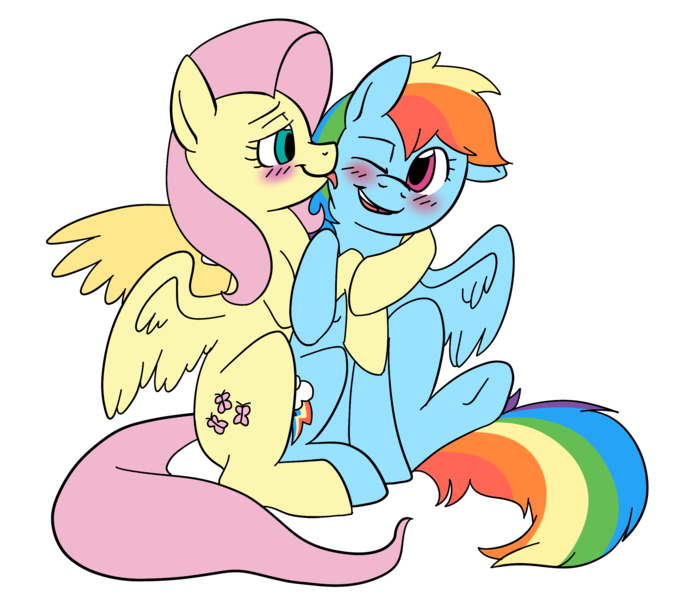 Size: 2469x2178 | Tagged: safe, artist:catlover1672, derpibooru import, fluttershy, rainbow dash, blushing, face licking, female, flutterdash, hug, image, lesbian, licking, png, shipping, simple background, tongue out, transparent background