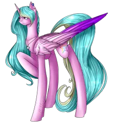 Size: 2104x2140 | Tagged: safe, artist:midfire, derpibooru import, oc, oc:rainbow diamond, unofficial characters only, alicorn, pony, alicorn oc, art trade, ear piercing, female, long legs, mare, piercing, raised hoof, simple background, solo, transparent background