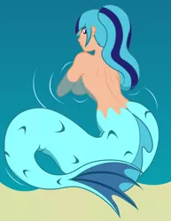 Size: 2550x3300 | Tagged: suggestive, artist:badumsquish, derpibooru import, sonata dusk, half-siren, mermaid, siren, equestria girls, beach, breasts, clothes, female, human coloration, looking at you, looking back, nudity, partial nudity, ponytail, prone, sand, sideboob, smiling, solo, tanned, topless, water