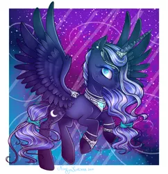 Size: 1600x1651 | Tagged: safe, artist:nastyakatseen, derpibooru import, princess luna, alternate design, ear piercing, horn jewelry, jewelry, piercing, smiling, solo, spread wings