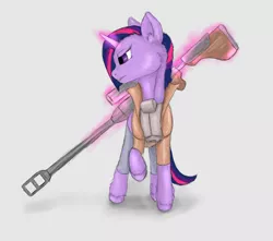 Size: 1086x960 | Tagged: artist needed, safe, derpibooru import, twilight sparkle, pony, unicorn, /mlp/, clothes, ear fluff, female, fluffy, glowing horn, gray background, gun, hoof fluff, hooves, horn, levitation, magic, mare, neck fluff, optical sight, rifle, simple background, sniper rifle, telekinesis, weapon