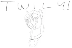 Size: 1200x800 | Tagged: artist:goat train, bust, clothes, cute, derpibooru import, dialogue, monochrome, safe, shining adorable, shining armor, simple background, sketch, solo, twily, uniform, white background