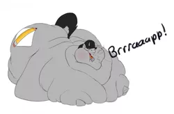 Size: 1280x842 | Tagged: artist:calorie, bhm, bingo wings, blob, burp, chubby cheeks, derpibooru import, eyes closed, fat, morbidly obese, near immobile, neck roll, obese, oc, oc:greyline, rolls of fat, solo, suggestive, unofficial characters only