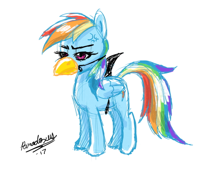 Size: 1192x1010 | Tagged: artist:paradoxusthewolf, birbshark, clothes, costume, cross-popping veins, derpibooru import, rainbow dash, safe, simple background, solo, transparent background, unamused