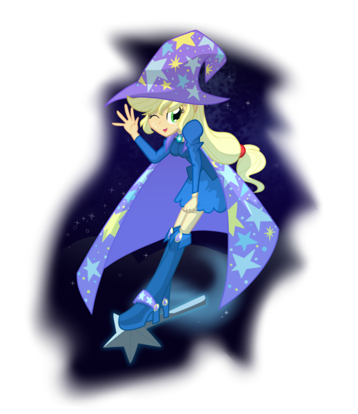 Size: 4500x5200 | Tagged: safe, artist:geraritydevillefort, derpibooru import, applejack, equestria girls, absurd resolution, accessory swap, boots, cape, clothes, clothes swap, fall formal outfits, hat, high heel boots, solo, the great and powerful, trixie's cape, trixie's hat