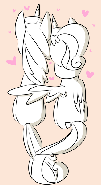 Size: 1525x2793 | Tagged: safe, artist:php54, derpibooru import, princess cadance, shining armor, alicorn, pony, unicorn, bow, female, hair bow, heart, hug, male, nuzzling, rear view, shiningcadance, shipping, simple background, sitting, straight, tail bow, teen princess cadance, winghug, younger