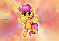 Size: 3508x2480 | Tagged: safe, artist:conniethecasanova, artist:flamevulture17, color edit, derpibooru import, edit, scootaloo, pegasus, pony, colored, cute, cutealoo, female, filly, high res, looking at you, smiling, solo, wallpaper, wallpaper edit