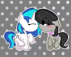 Size: 962x765 | Tagged: safe, artist:fernandafortuny, derpibooru import, octavia melody, vinyl scratch, blushing, chibi, cute, female, kissing, lesbian, scratchtavia, shipping