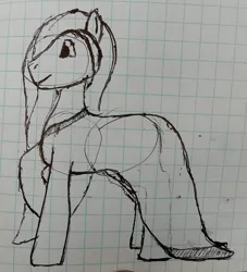 Size: 1164x1280 | Tagged: safe, artist:downhillcarver, derpibooru import, oc, oc:cross curious, unofficial characters only, pony, clothes, crossdressing, dress, graph paper, male, pen, pen drawing, pen sketch, solo, stallion, traditional art