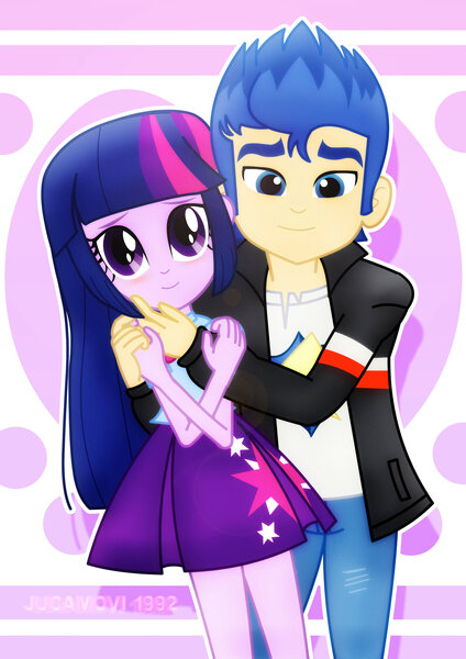 Size: 1600x2263 | Tagged: safe, artist:jucamovi1992, derpibooru import, flash sentry, twilight sparkle, equestria girls, couple, cute, daaaaaaaaaaaw, female, flashlight, hug, male, shipping, straight, valentine's day