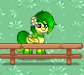 Size: 173x156 | Tagged: safe, derpibooru import, screencap, oc, oc:lavenderheart, unofficial characters only, pegasus, pony, pony town, clothes, female, fence, flower, flower in hair, grass, jewelry, lidded eyes, necklace, rainbow socks, socks, solo, striped socks