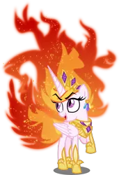 Size: 4000x5846 | Tagged: safe, artist:orin331, derpibooru import, nightmare star, princess celestia, alicorn, pony, absurd resolution, armor, cute, evil, evil eyes, evil grin, female, grin, jewelry, mane of fire, mare, regalia, royalty, simple background, smiling, solo, teenager, transparent background, vector, younger