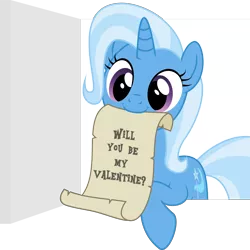Size: 3001x3000 | Tagged: safe, artist:ruinedomega, derpibooru import, trixie, pony, unicorn, bronybait, cute, diatrixes, mouth hold, note, simple background, solo, to saddlebags and back again, transparent background, valentine's day, vector
