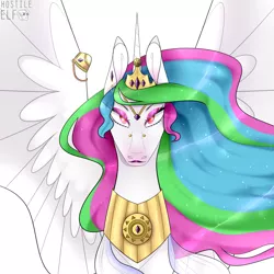 Size: 3000x3000 | Tagged: safe, artist:hostile-elf, derpibooru import, princess celestia, alicorn, pony, looking at you, simple background, solo, white background