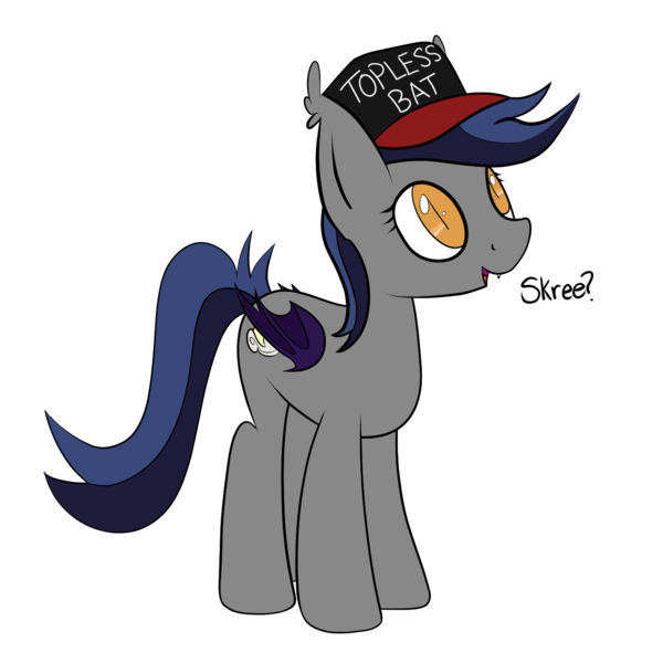 Size: 1400x1400 | Tagged: safe, artist:php47, derpibooru import, oc, oc:echo, unofficial characters only, bat pony, pony, baseball cap, cap, curious, cute, eeee, female, hat, looking up, mare, ocbetes, open mouth, question mark, simple background, skree, smiling, solo, text, top bat, top gun hat, transparent background