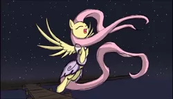 Size: 1280x738 | Tagged: safe, artist:inkpotts, derpibooru import, fluttershy, pegasus, pony, the count of monte rainbow, flying, i will be there, impossibly long hair, impossibly long tail, shycedes, solo, spread wings, the count of monte cristo