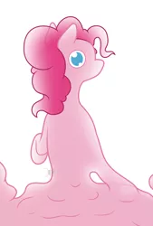 Size: 1080x1600 | Tagged: safe, artist:parallel black, derpibooru import, pinkie pie, oc, oc:glass, goo, goo pony, original species, looking at you, pinkie slime, simple background, solo, white background