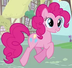 Size: 606x571 | Tagged: safe, derpibooru import, screencap, pinkie pie, pony, a friend in deed, skipping, solo