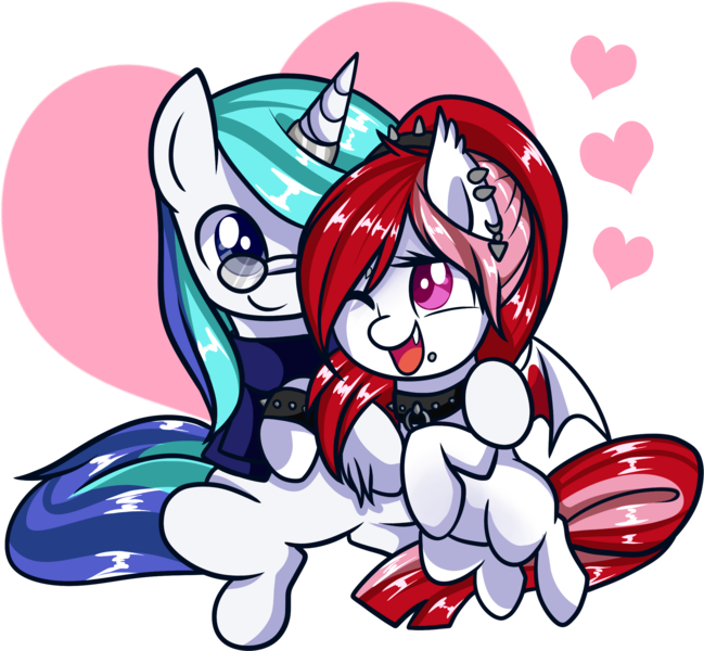 Size: 2246x2078 | Tagged: safe, artist:xwhitedreamsx, derpibooru import, oc, unofficial characters only, bat pony, pony, unicorn, ear piercing, female, heart, high res, male, mare, oc x oc, piercing, shipping, simple background, stallion, straight, transparent background