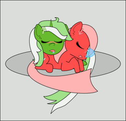Size: 770x736 | Tagged: safe, artist:planetkiller, derpibooru import, oc, oc:downvote, oc:upvote, ponified, unofficial characters only, pony, derpibooru, animated, blushing, cute, derpibooru ponified, drool, gif, meta, pony pillow, simple background, sleeping