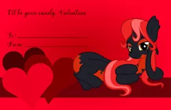 Size: 3156x2028 | Tagged: safe, artist:badumsquish, derpibooru import, oc, oc:mave, unofficial characters only, alp-luachra, original species, bedroom eyes, draw me like one of your french girls, female, heart, looking at you, prehensile tail, red and black oc, side, smiling, solo, valentine, valentine's day, valentine's day card