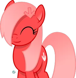 Size: 2100x2172 | Tagged: safe, artist:arifproject, derpibooru import, oc, oc:downvote, ponified, unofficial characters only, pony, derpibooru, cute, derpibooru ponified, downvote, eyes closed, hair over one eye, hairclip, meta, simple background, smiling, solo, transparent background, vector