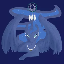 Size: 1200x1196 | Tagged: safe, artist:kourabiedes, derpibooru import, princess luna, alicorn, pony, dreamcatcher, ear piercing, earring, jewelry, necklace, piercing, solo