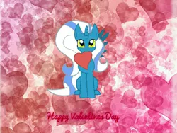 Size: 1600x1205 | Tagged: safe, artist:mysticalmusic089, artist:riofluttershy, derpibooru import, oc, oc:fleurbelle, unofficial characters only, alicorn, pony, adorabelle, alicorn oc, cute, heart, hearts and hooves day, holding a heart, love, solo, sweet, valentine's day