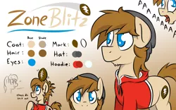 Size: 1200x750 | Tagged: aaaaaaaaaa, american football, artist:glimglam, beanie, clothes, derpibooru import, hat, hoodie, mod pony, oc, oc:zone blitz, reference sheet, safe, unofficial characters only, vulgar