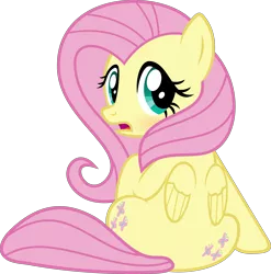 Size: 5937x6000 | Tagged: absurd resolution, artist:slb94, blushing, both cutie marks, cute, derpibooru import, flutterbutt, fluttershy, folded wings, hnnng, looking back, open mouth, plot, safe, shyabetes, simple background, sitting, solo, thick, to where and back again, transparent background, vector