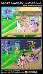 Size: 2750x4706 | Tagged: safe, artist:skipper01, artist:str1ker878, derpibooru import, fluttershy, lyra heartstrings, princess cadance, princess flurry heart, roseluck, shining armor, soarin', spitfire, twilight sparkle, twilight sparkle (alicorn), alicorn, ape, dragon, earth pony, pegasus, pony, unicorn, absurd resolution, alien abduction, baby, baby pony, comic, donkey kong, female, filly, flurry heart ruins everything, flying saucer, foal, hilarious in hindsight, implied human, king ghidorah, king kong, male, mare, meme, multiple heads, ponies riding dragons, ponyville town hall, pun, riding, stallion, three heads, tractor beam, twilight's castle, ufo, wonderbolts, zmey