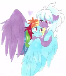 Size: 557x645 | Tagged: safe, artist:frozensoulpony, derpibooru import, cloudchaser, rainbow dash, crack shipping, female, lesbian, rainbowchaser, shipping, simple background, tongue out, traditional art, white background