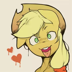 Size: 1800x1800 | Tagged: safe, artist:hot headed clover, derpibooru import, applejack, pony, avatar, derp, heart, ponytail, silly, silly pony, solo, tongue out